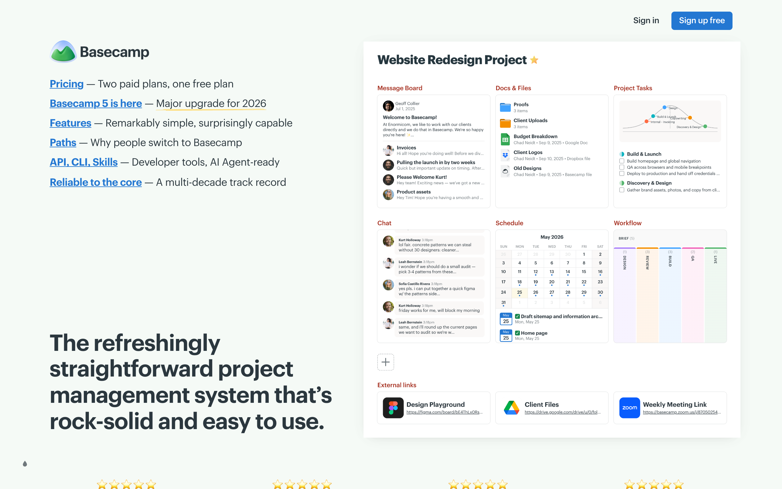Basecamp homepage