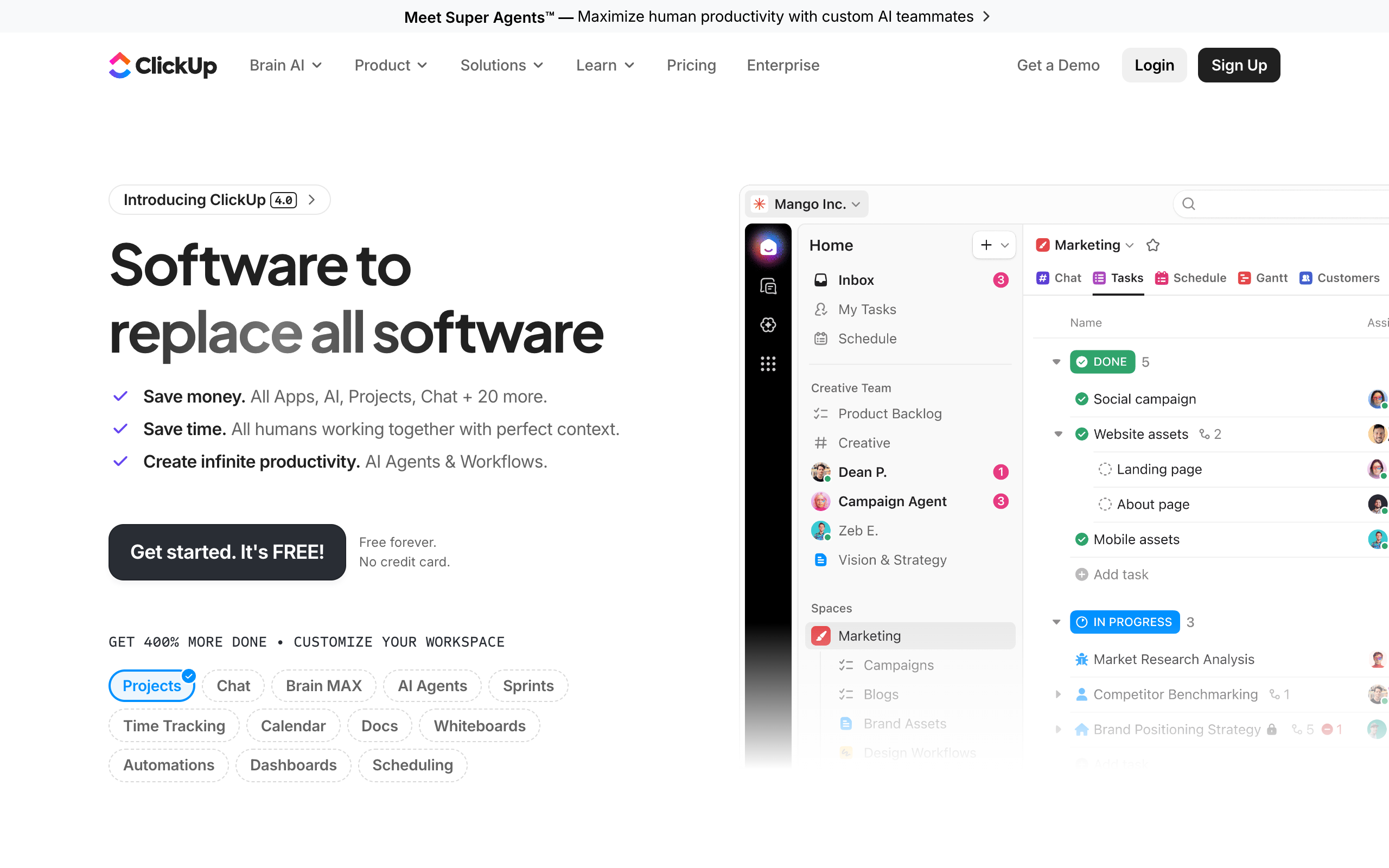 ClickUp homepage