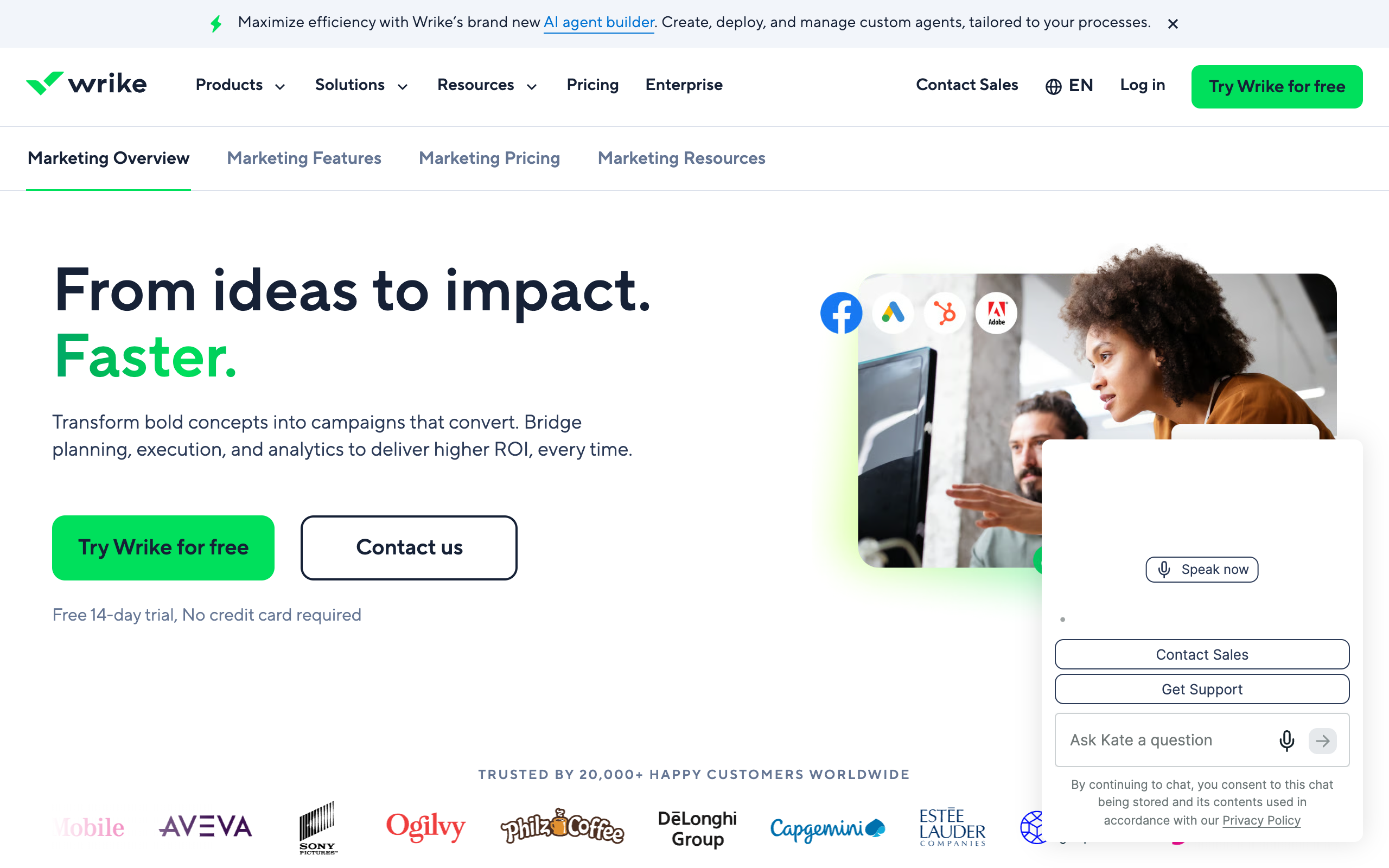 Wrike Marketing Project Management page