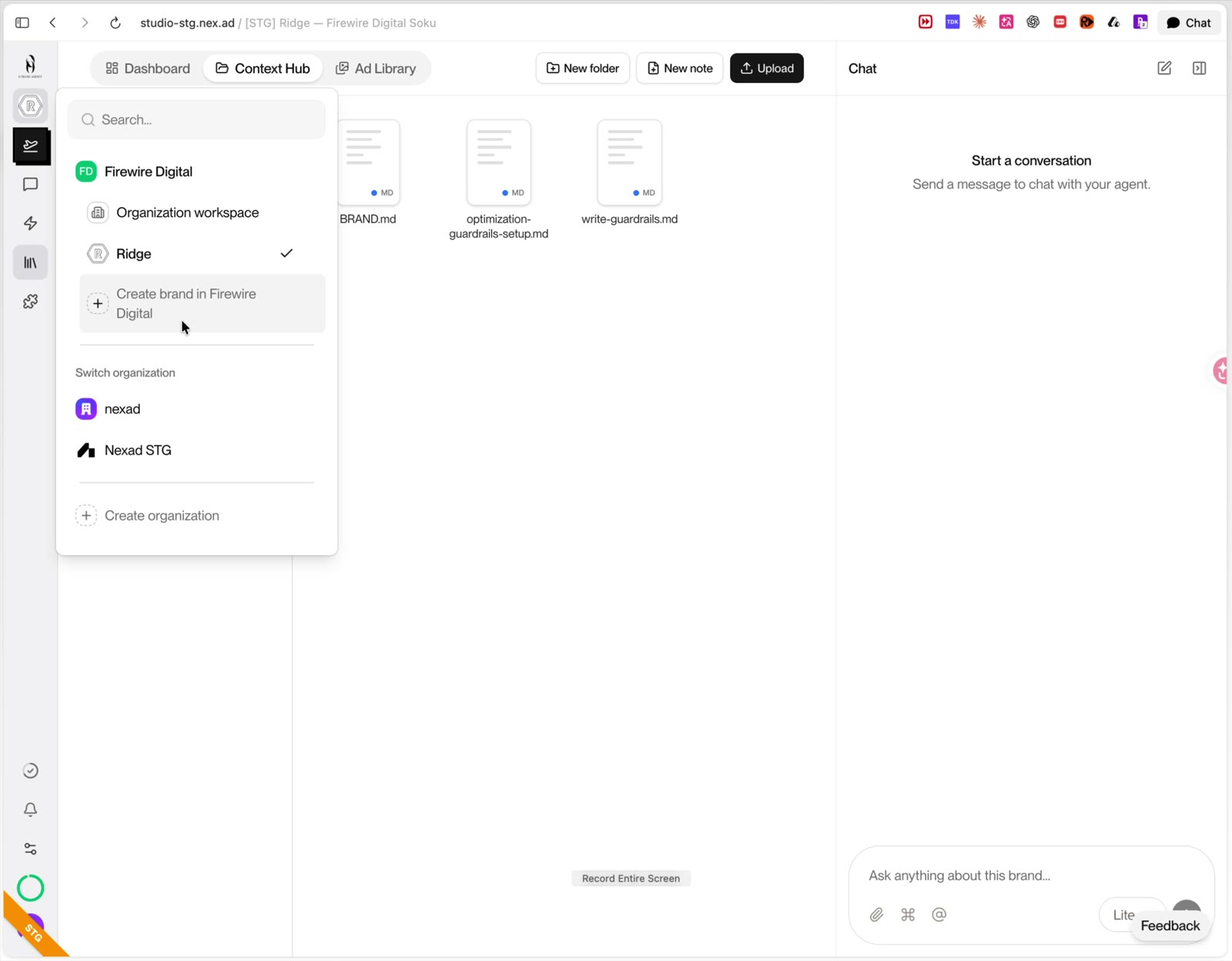 Firewire Digital as the organization and Ridge as a dedicated client workspace