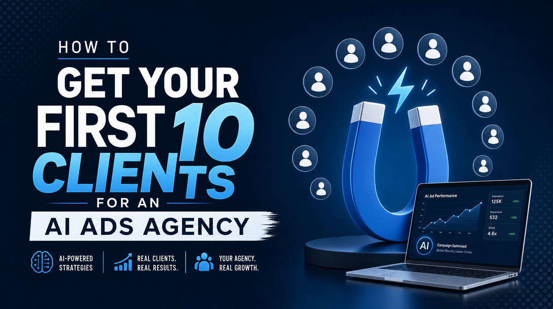 Cover: how to get your first 10 clients for an AI ads agency