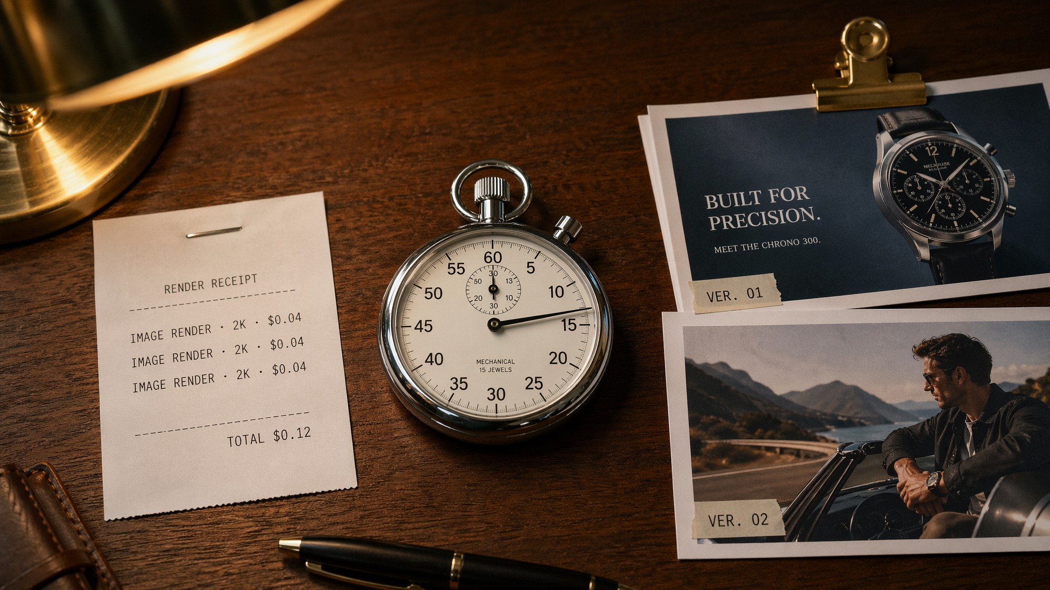 GPT Image 2 output for the stopwatch-and-receipt cost tableau